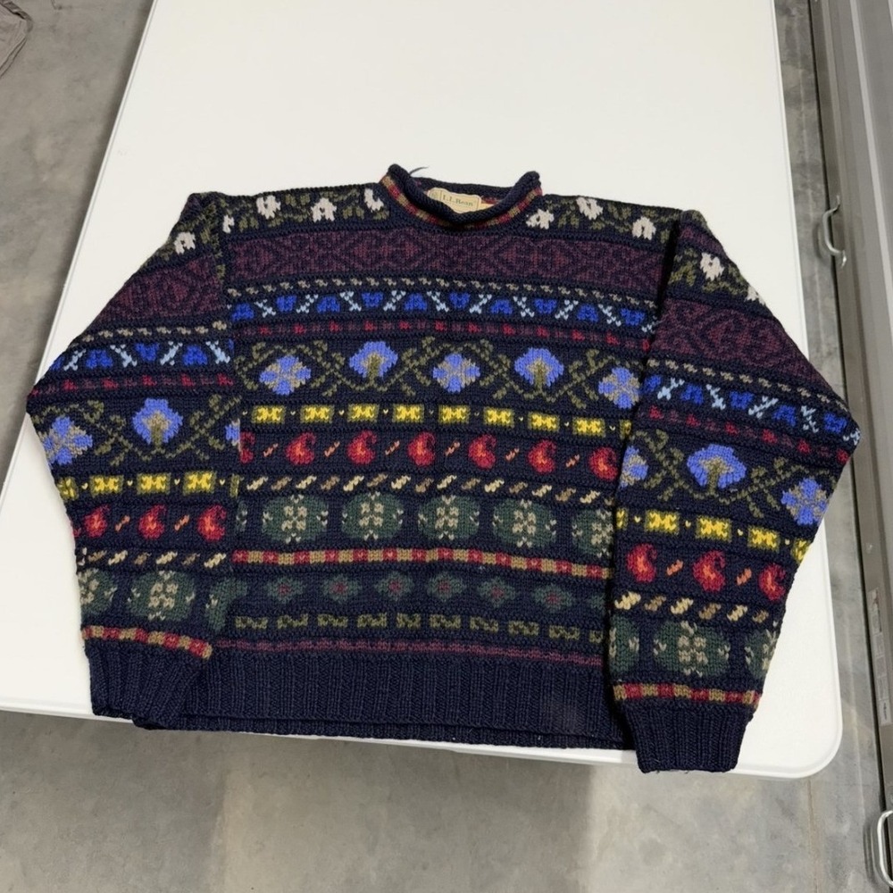 L.L. Bean Vintage Fair Isle Wool Sweater Mens Large Multi Color Knit Pullover - Picture 1 of 4